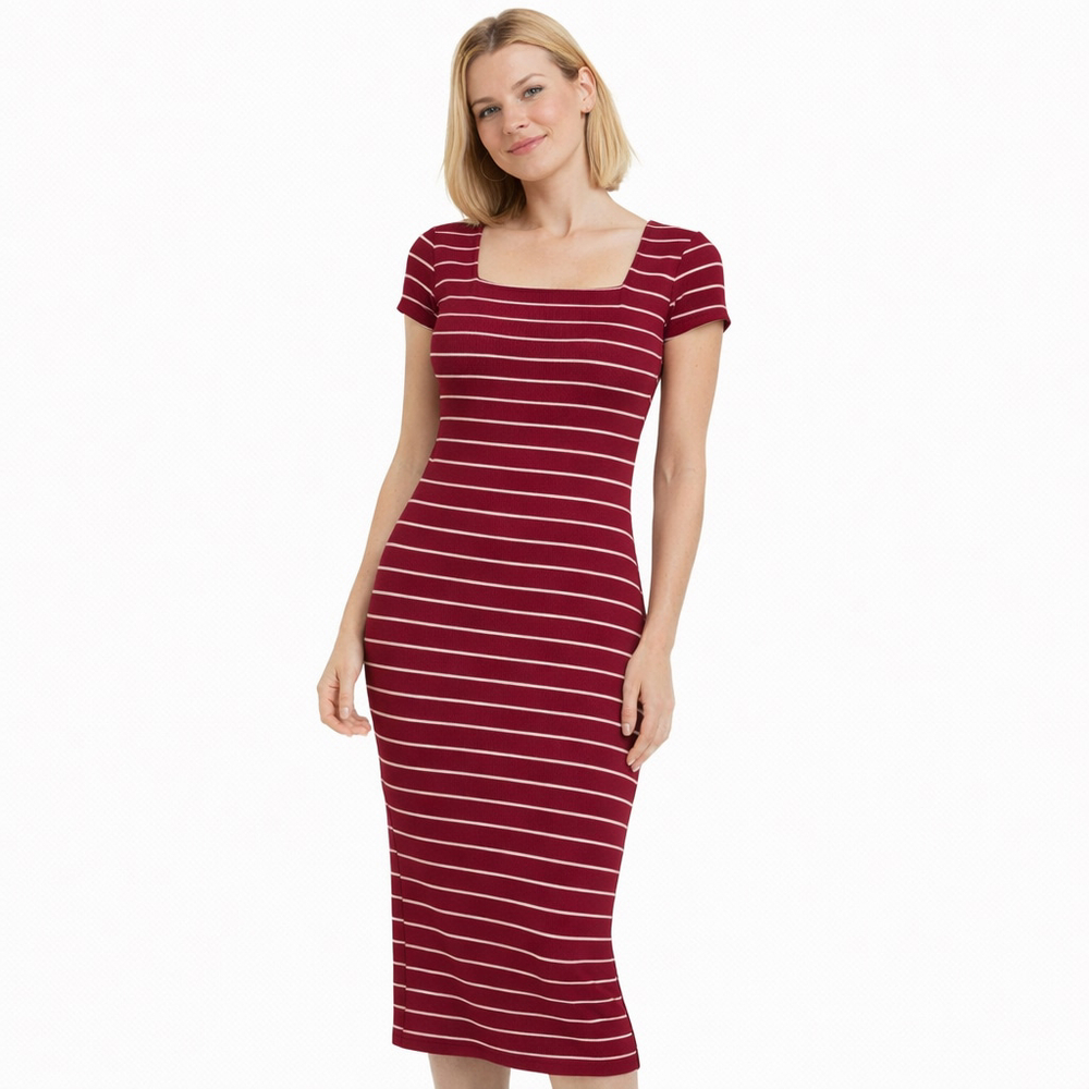 NWT Women's Faded Rose Red & White Striped Midi Dress M